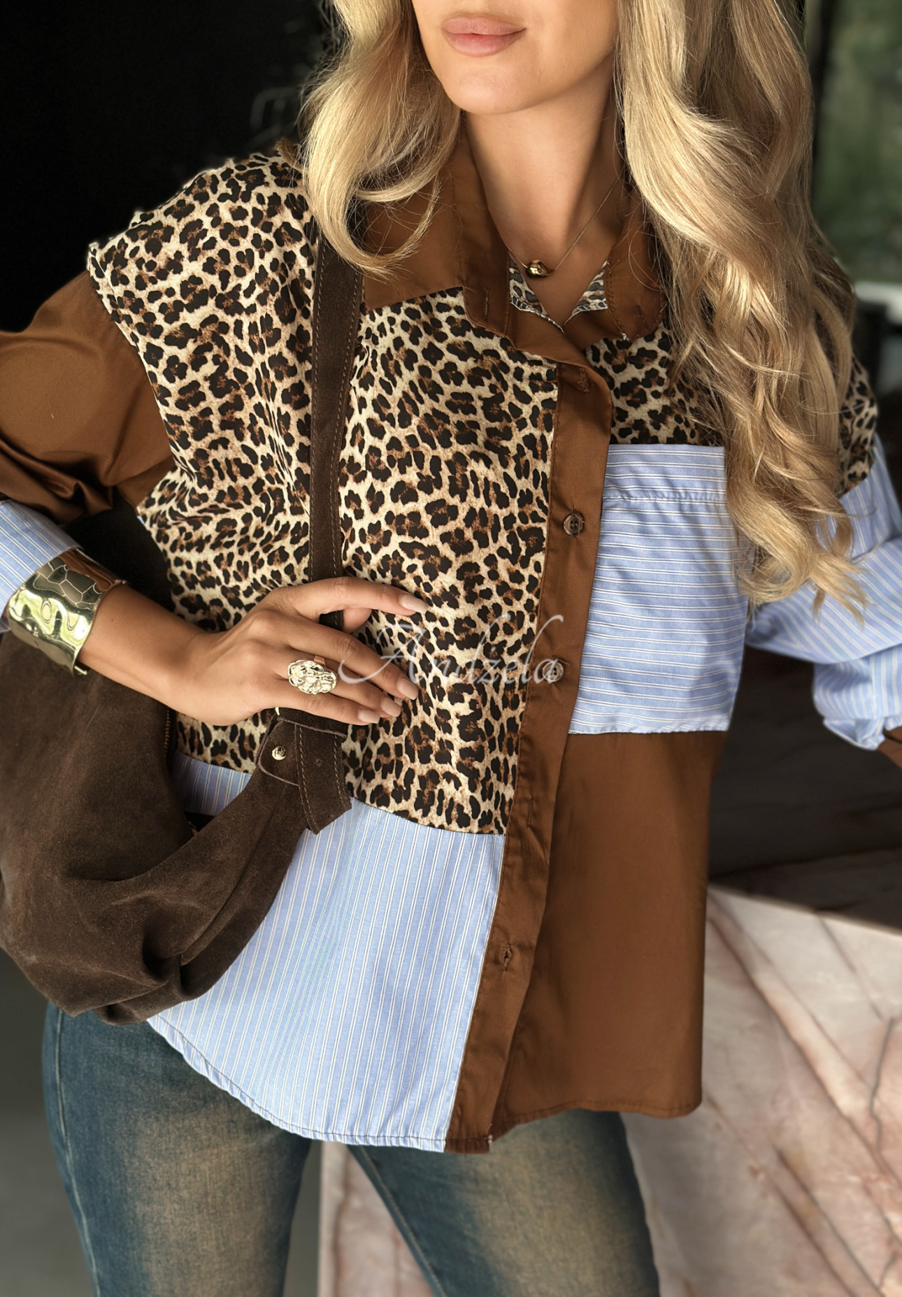 Cămașă cu imprimeu leopard și dungi Perfect Connection