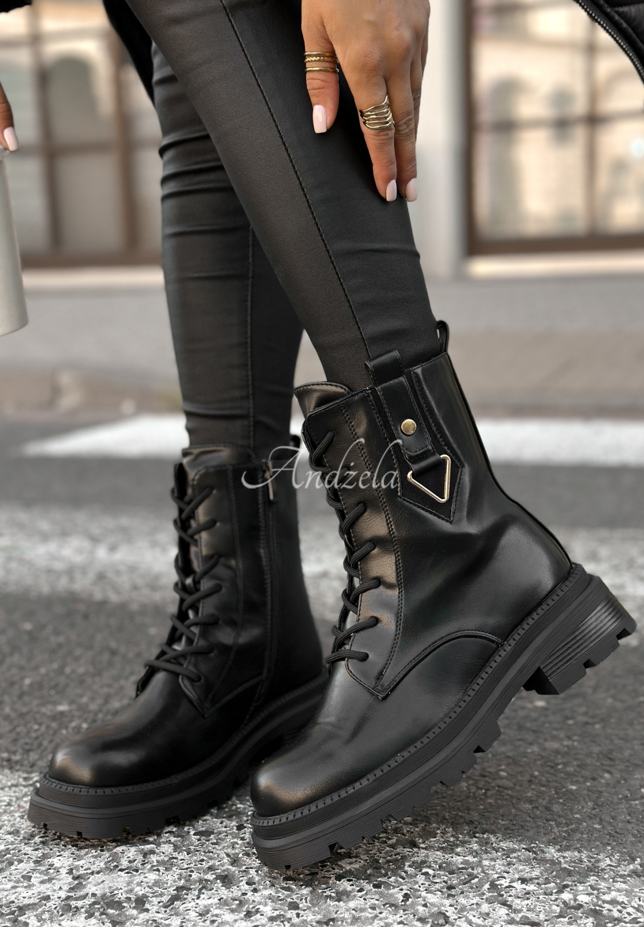 Botine tip worker din piele Golden Hours