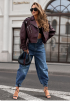 Scurtă skórzana Geacă biker Not Your Girl burgundowa