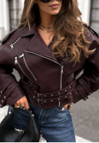 Scurtă skórzana Geacă biker Not Your Girl burgundowa