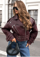 Scurtă skórzana Geacă biker Not Your Girl burgundowa