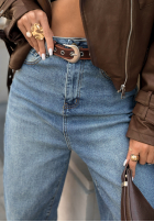Pantaloni din denim z paskiem Not Much Today albastre