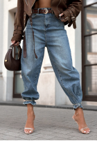 Pantaloni din denim z paskiem Not Much Today albastre