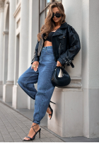 Pantaloni din denim z paskiem Very Strong ciemnoniebieskie