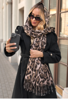 Sal z frędzlami cu model tip panteră Still Mine beżowo-ciocolatiu