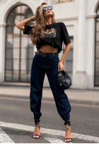 Pantaloni din denim z paskiem In That Moment bluemarin