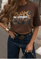 Tricou z nadrukiem Be Strong ciocolatiu