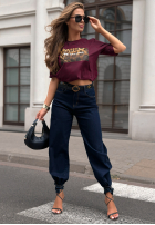 Tricou z nadrukiem Be Strong burgundowy