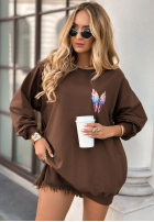 Hanorac z nadrukiem Colorful Wings ciocolatie