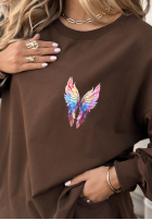 Hanorac z nadrukiem Colorful Wings ciocolatie