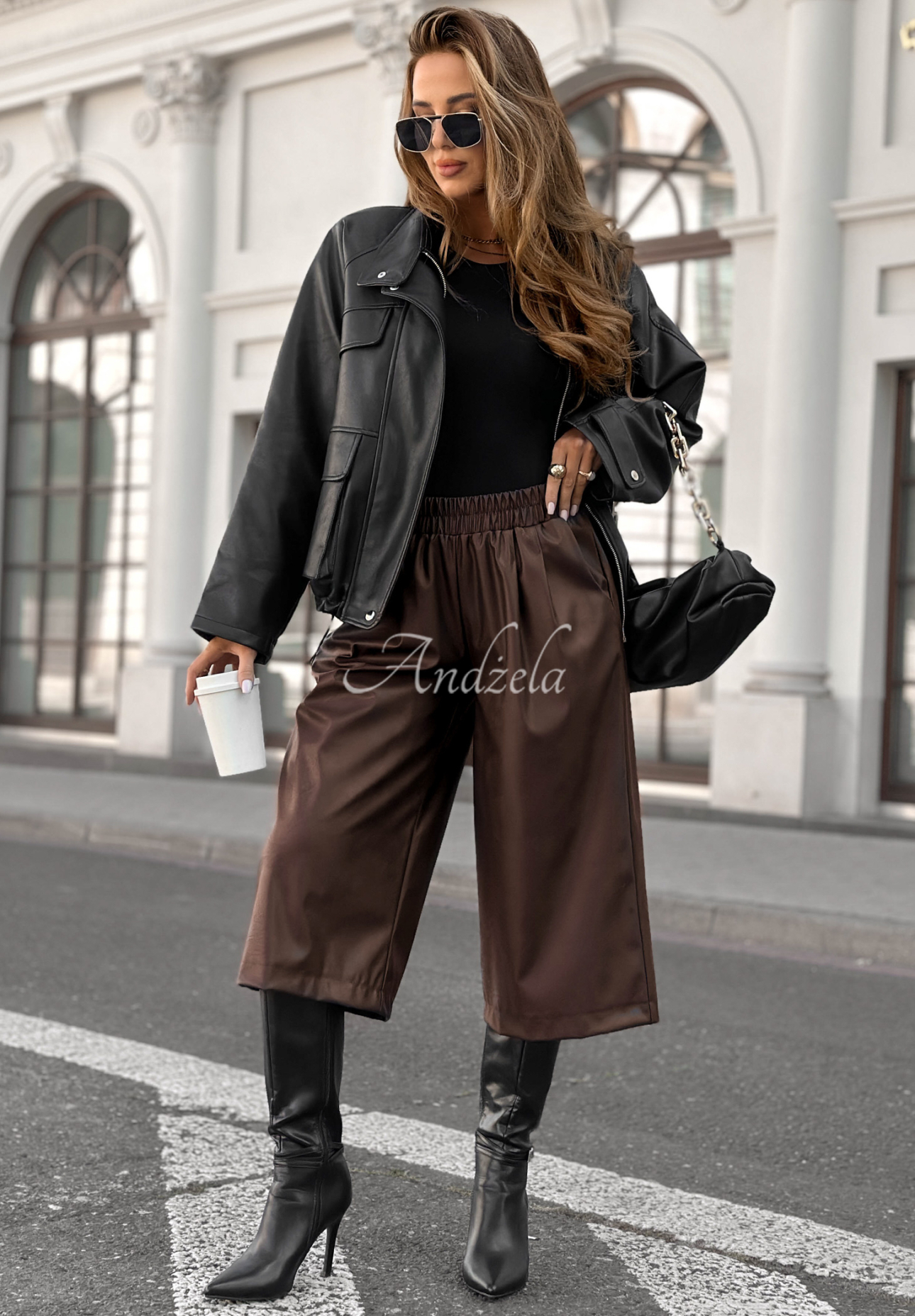 Pantaloni wide leg din piele Before It Ends