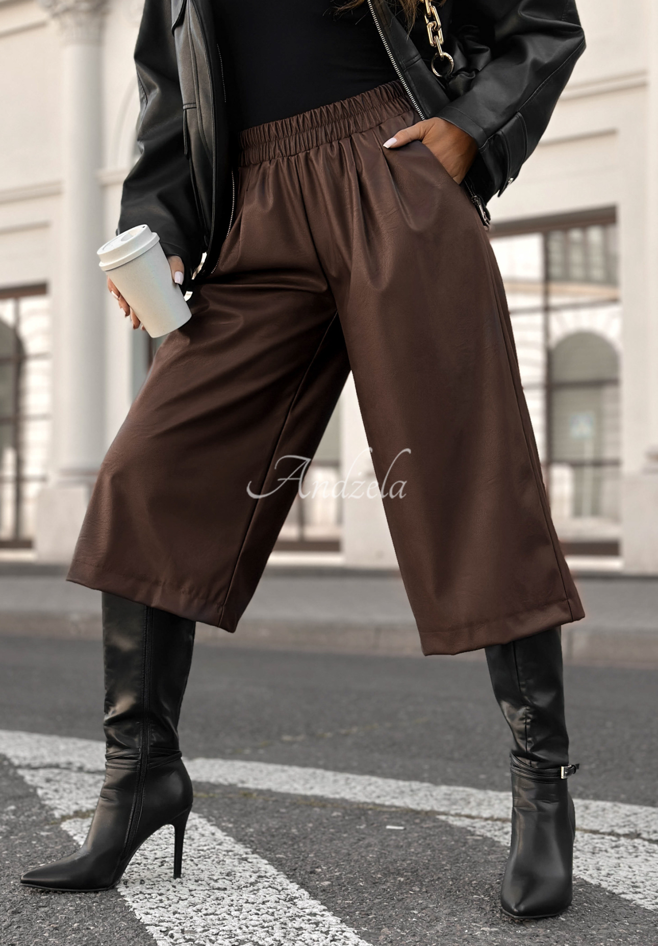 Pantaloni wide leg din piele Before It Ends