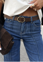 Pantaloni din denim z paskiem wide leg Power To Inspire ciemnoniebieskie