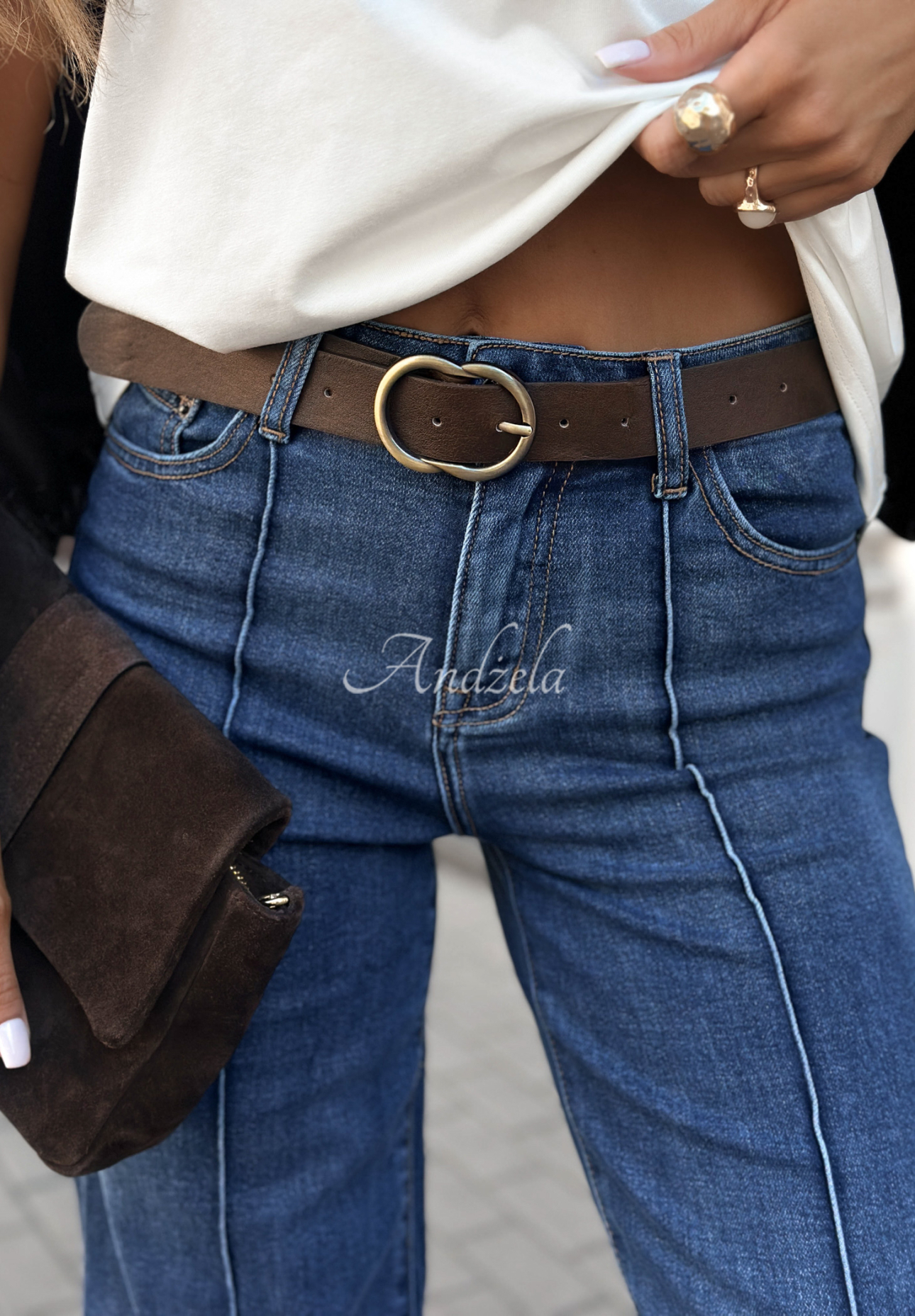 Blugi wide leg cu curea Power To Inspire