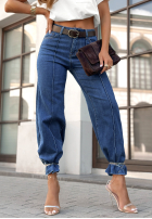 Pantaloni din denim z paskiem wide leg Power To Inspire ciemnoniebieskie