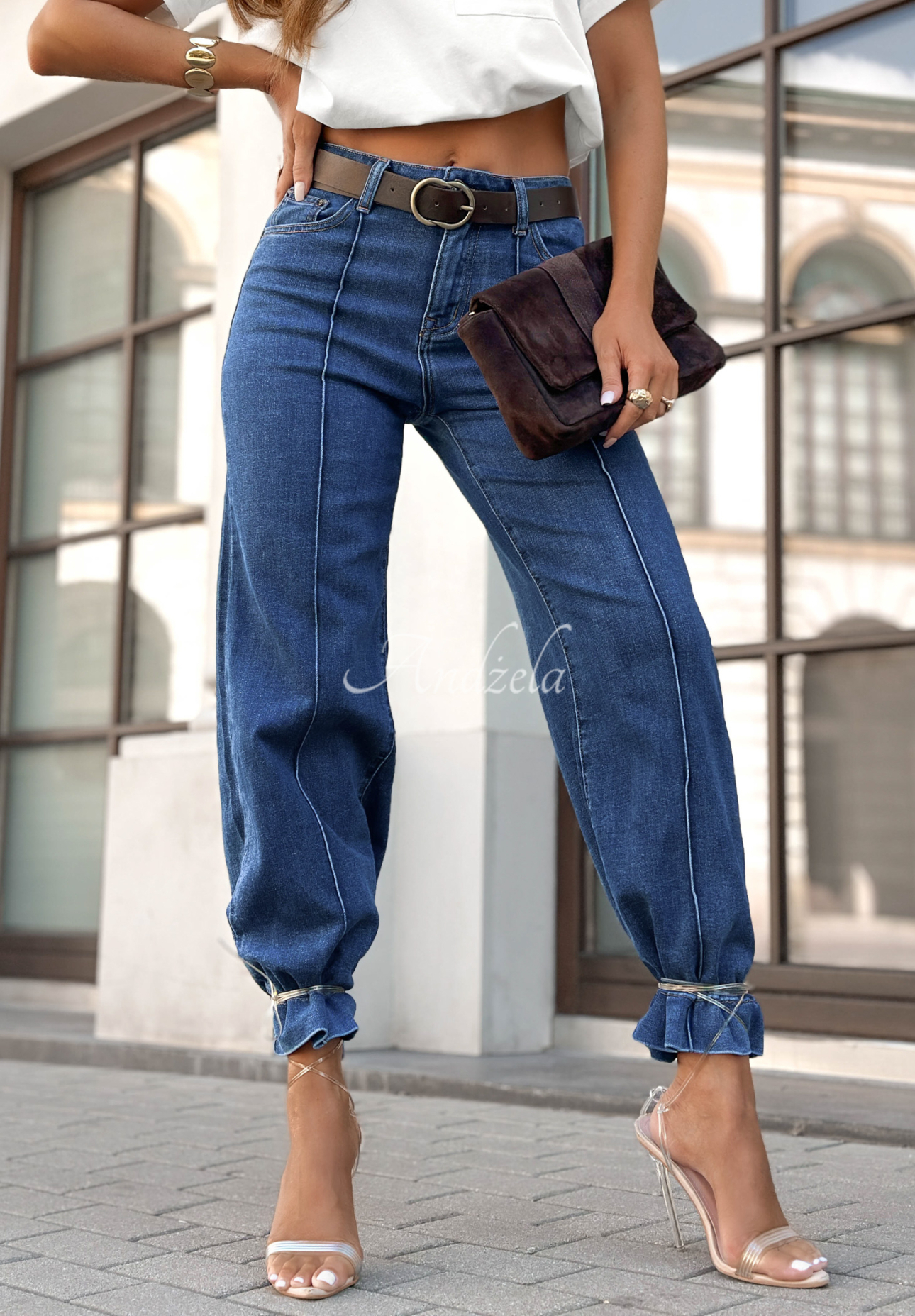 Blugi wide leg cu curea Power To Inspire