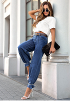 Pantaloni din denim z paskiem wide leg Power To Inspire ciemnoniebieskie