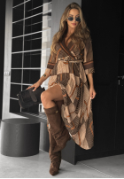 Rochie maxi cu modele Coffee Please beżowo-ciocolatie