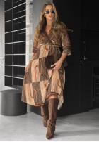 Rochie maxi cu modele Coffee Please beżowo-ciocolatie