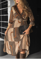 Rochie maxi cu modele Coffee Please beżowo-ciocolatie