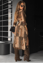 Rochie maxi cu modele Coffee Please beżowo-ciocolatie