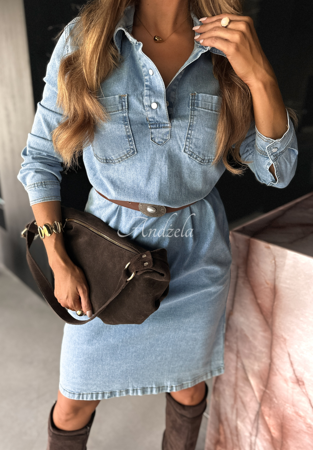 Rochie din denim cu curea Keep It Real