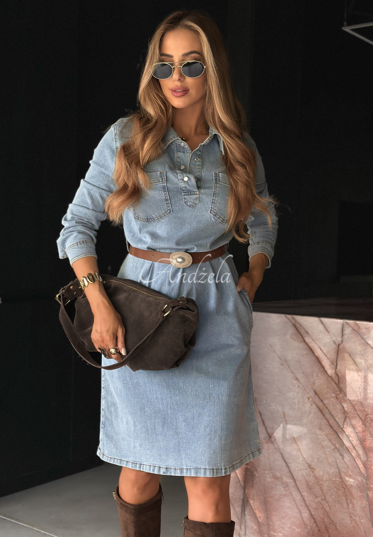 Rochie din denim cu curea Keep It Real