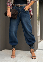 Pantaloni din denim z paskiem banana Give Me A Second ciemnoniebieskie