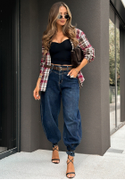 Pantaloni din denim z paskiem banana Give Me A Second ciemnoniebieskie