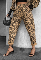 Pantaloni din denim cu model tip panteră Panthera Prowl beżowo-maro