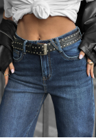 Pantaloni din denim mom fit z paskiem Stay Curious ciemnoniebieski