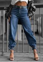 Pantaloni din denim mom fit z paskiem Stay Curious ciemnoniebieski