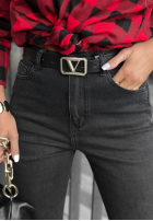 Pantaloni din denim z paskiem Too Real gri închis