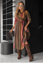 Koszulowa Rochie z tencelu cu modele Last Sun Rays ciocolatie