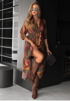 Koszulowa Rochie z tencelu cu modele Last Sun Rays ciocolatie