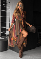 Koszulowa Rochie z tencelu cu modele Last Sun Rays ciocolatie