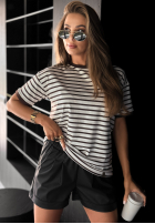 Tricou w paski Long Story biało-ciocolatiu