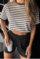Tricou w paski Long Story biało-ciocolatiu