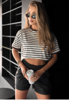 Tricou w paski Long Story biało-ciocolatiu