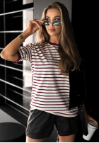 Tricou w paski Long Story biało-burgundowy