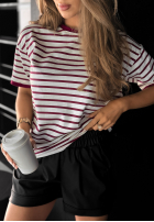 Tricou w paski Long Story biało-burgundowy