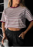 Tricou w paski Long Story biało-burgundowy