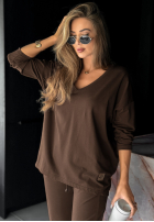 Bluză oversize z dekoltem w serek Cascade ciocolatie