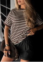 Tricou w paski Long Story ciocolatiu