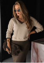 Compleu prążkowana Rochie i Pulover Autumn Feelings ciocolatiu