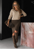 Compleu prążkowana Rochie i Pulover Autumn Feelings ciocolatiu