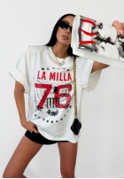 Tricou z nadrukiem La Milla Rise and Conquer ecru