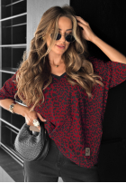 Tricou oversize cu model tip panteră Cascade burgundowy