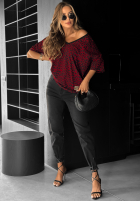 Tricou oversize cu model tip panteră Cascade burgundowy