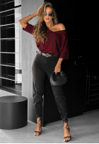 Tricou oversize cu model tip panteră Cascade burgundowy